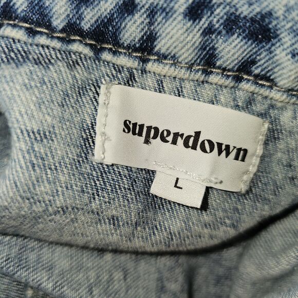 Superdown Denim Moto Jacket Size Large Vintage 80s Bleached Denim Look - Picture 8 of 8